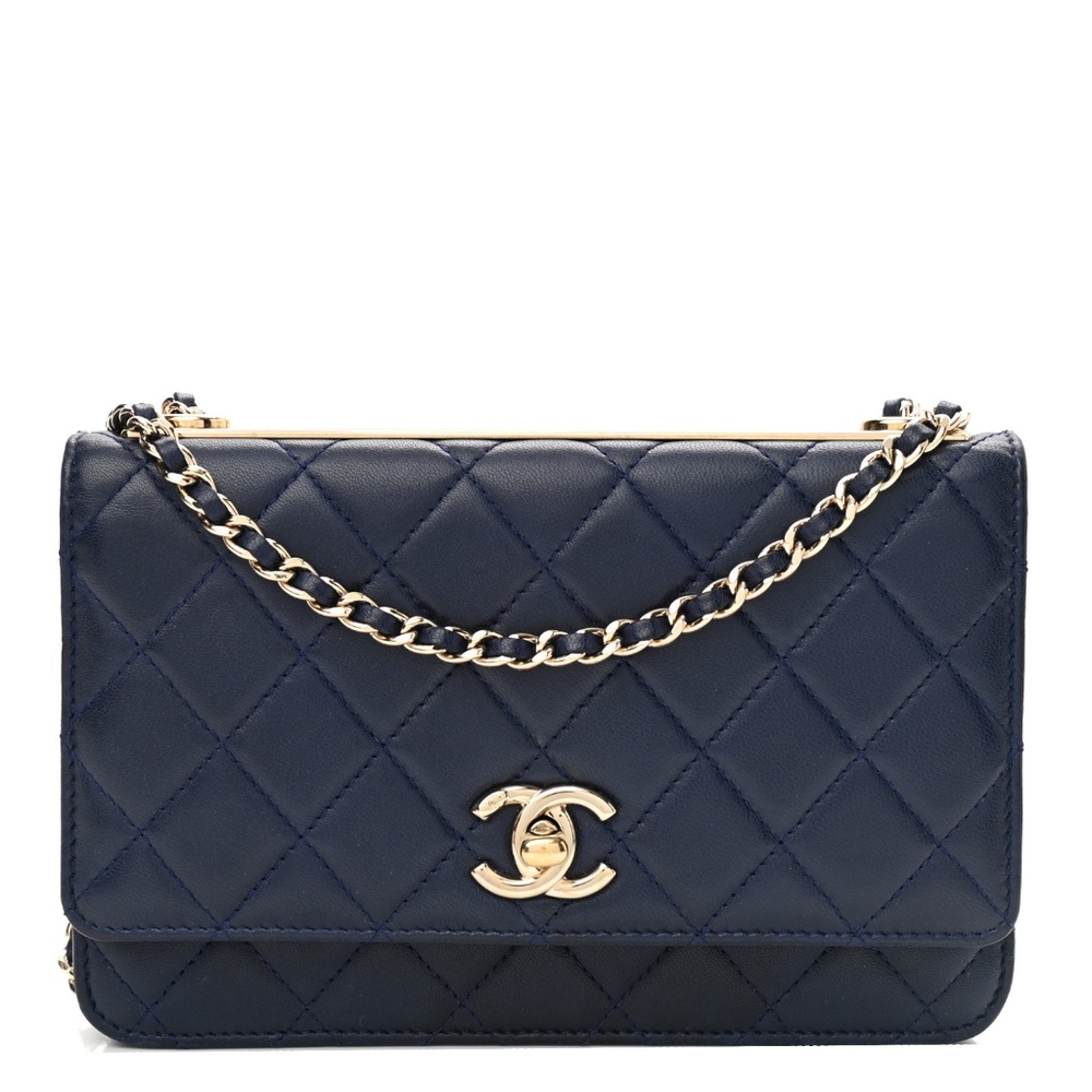 Chanel-Trendy CC O-MINI BAG Lambskin Quilted Wallet On Chain WOC Black Gold HW